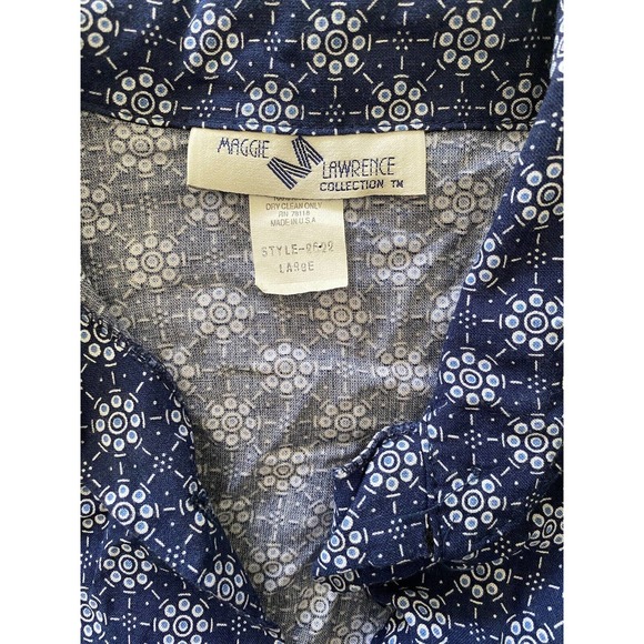 American Vtg Maggie Lawrence Blue Patterned Short Sleeve Button Up Shoulder Pads - Picture 5 of 6